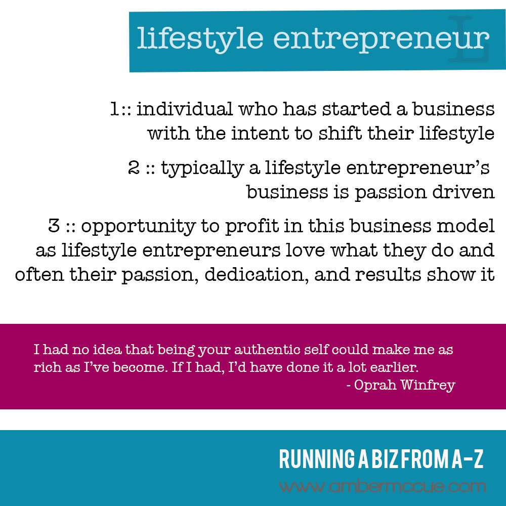 L. Lifestyle Entrepreneur – Running Biz from A to Z